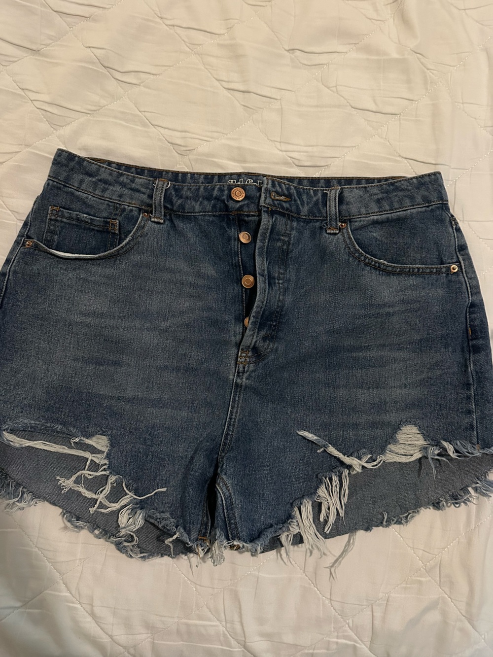 wild fable Dark Blue High-Rise Distressed Denim Shorts